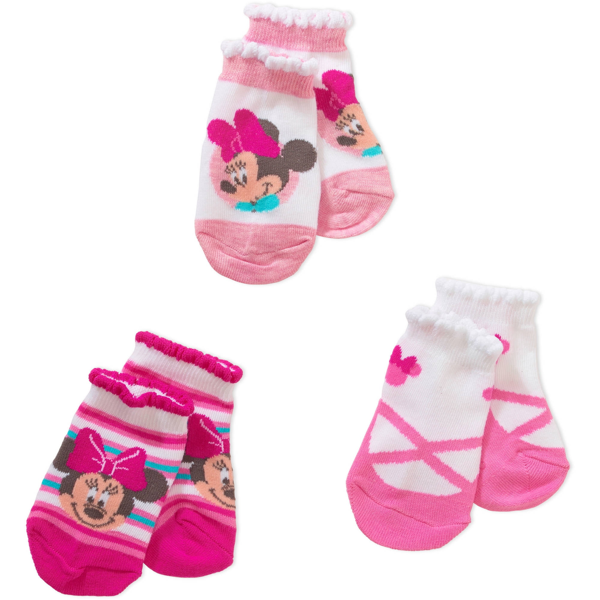 Minnie Mouse Minnie Mouse Quarter Socks, 3Pack (Baby Girls