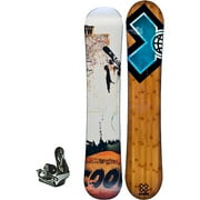 X-Games Mens Sidewall Snowboard 156cm with X-Games Nylon/Carbon Fiber Binding Men, Bamboo with Blue X and Map Bottom