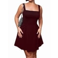 thumbnail image 2 of Women's Sleeveless Square Neck Adjustable Straps Tie Back A-Line Mini Party Club Dress Wine Red L, 2 of 10