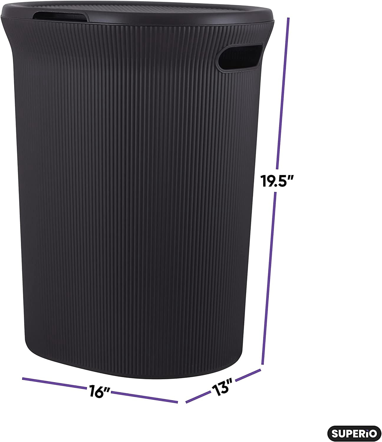 Superio 40L Elegant Ribbed Plastic Laundry Hamper with Lid-Root Beer Brown