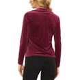 thumbnail image 3 of INSPIRE CHIC Women's Textured Work Velvet Blouse Long Sleeve V Neck Solid Color Shirt Blouse Wine Red M, 3 of 5