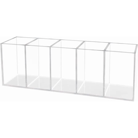 Acrylic Clear Pen Holder 5 Compartments Pencil Holder Desk Organizer Desktop Makeup Brush Holder
