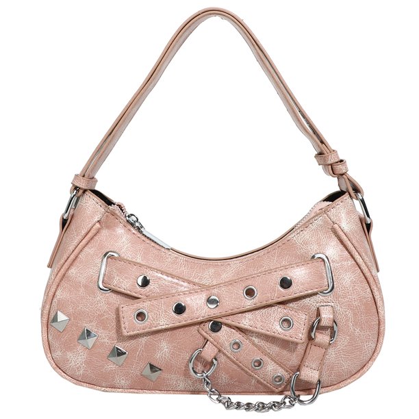 6636 Motocicleta Retro Denim Hot Girl Versátil Bolso Hombro para Axila (rosa)