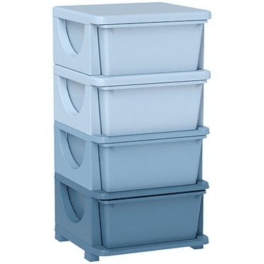 4 Tier Kids Storage Unit, 4 Drawer Chest Toy Organizer Plastic Bins for Kids Bedroom Nursery Kindergarten Living Room for Boys Girls Toddlers, Blue