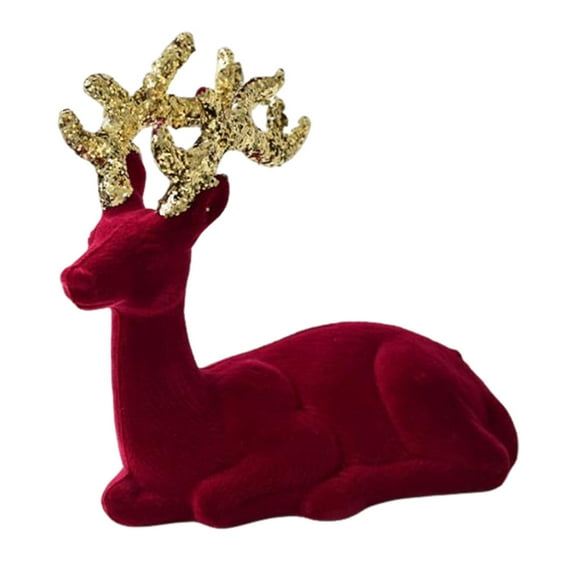 Christmas Decorative Elk Desktop Ornaments - Christmas Reindeer Decoration, Red Velvet Standing Deer Statues Small Elk Centerpiece for Xmas Holiday Party Dinner Tabletop Decorations