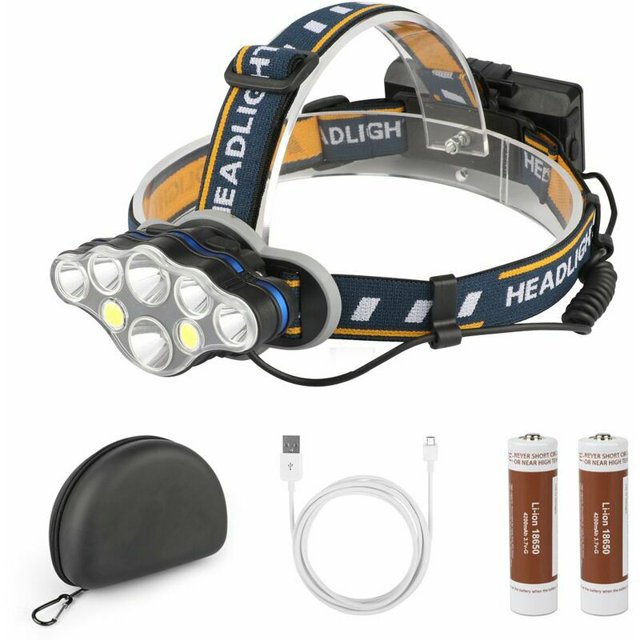 DECKON Linterna frontal, 8 LED 18000 lúmenes Linterna frontal LED recargable por USB, potente linterna frontal impermeable para acampar, escalar, cazar, pescar Kuyhfg Bienvenido a Kuyhfg