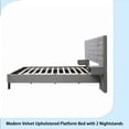thumbnail image 5 of King Size Platform Bed with Headboard, Modern Velvet Upholstered Platform Bed with 2 Nightstands, with diamond tufted, Grey, 5 of 8