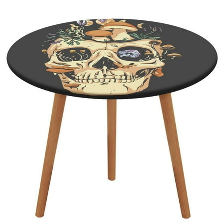 

Bybiment Round Fitted Tablecloth with Elastic Edge Skull Overgrown Mushrooms Plants Decorative Tablecloth Table Cover 47 Inch