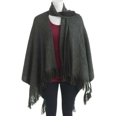Women's Marled Knit Ruana With Muffler