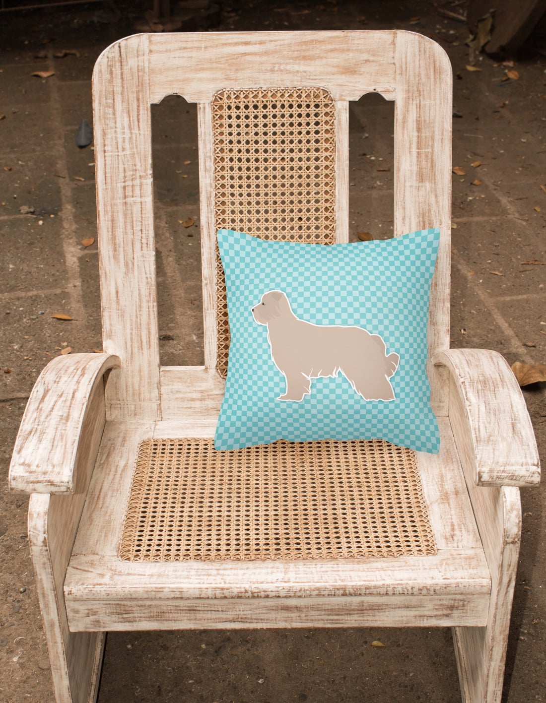 Carolines Treasures BB3718PW1414 Pyrenean Shepherd Checkerboard Blue Fabric Decorative Pillow