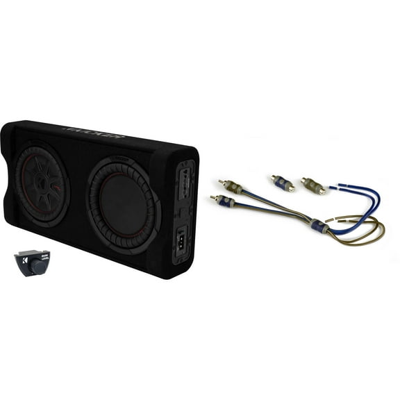 Kicker 51PTRTP10 - TRTP 10" 400w Powered Down Firing Loaded Subwoofer Enclosure & 46KISL K-Series Interconnect, Speaker Wire To RCA Adapte