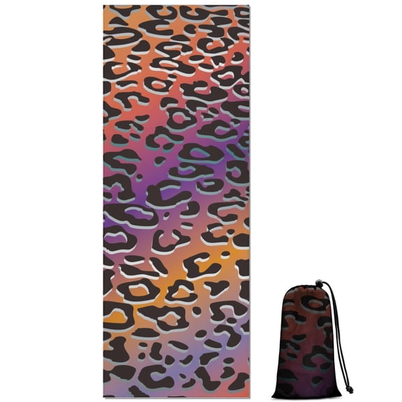 Purple and Orange Of Leopard Print Hot Yoga Mat Towel Non Slip for Hot Yoga - Quick-Drying Yoga Mat Cover with 4 Corner Pockets with Travel Bag - Hot Yoga Towel Non Slip 70"x26"