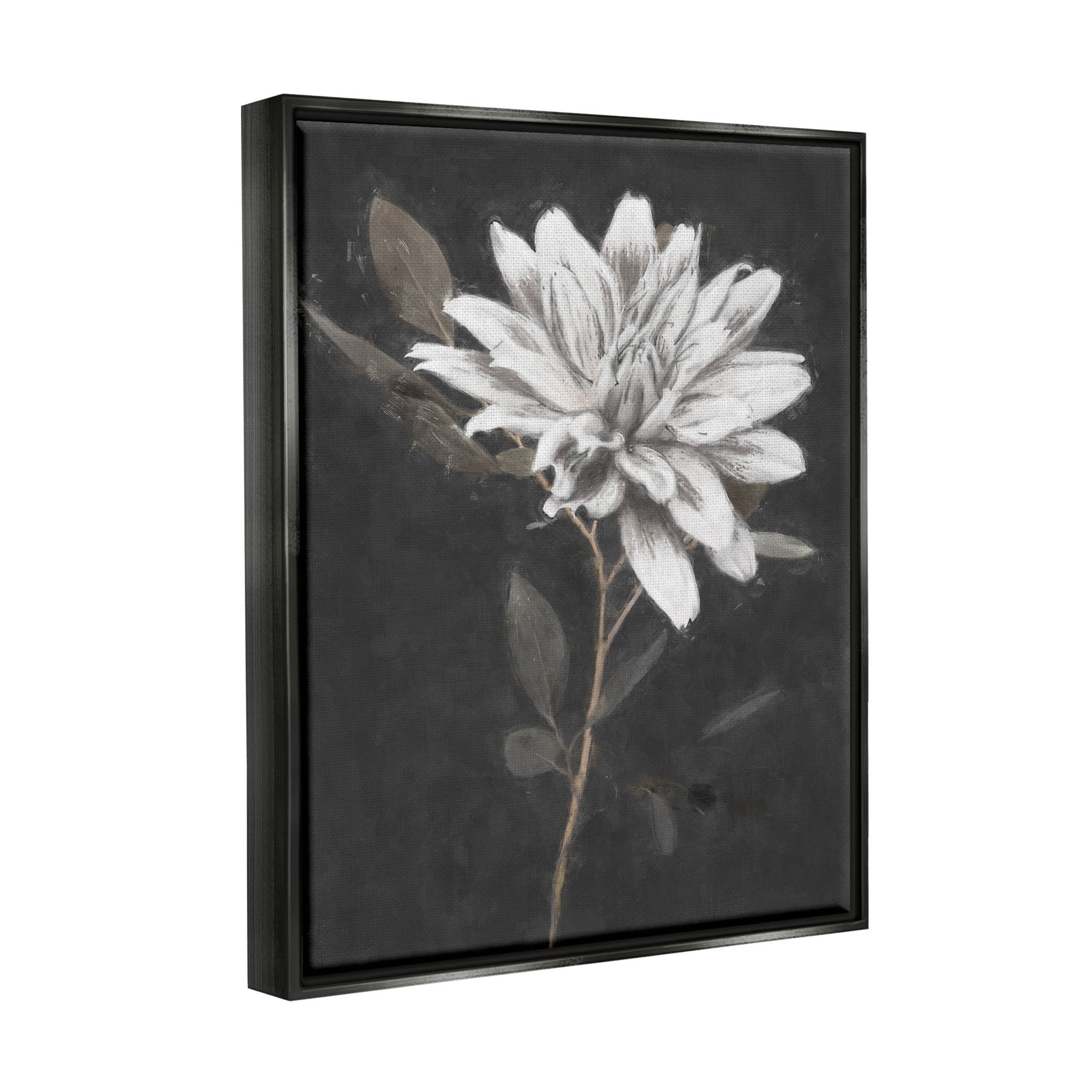 Stupell Industries Blooming Dahlia Flower Black Background Painting Jet Black Floating Framed Canvas Print Wall Art, Design by Nina Blue
