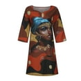 thumbnail image 3 of 2026 ! under $5 asdoklhq Womens Plus Size Dresses,Women African Vintage Print Middle Sleeve V Neck Casual Mini Dress, 3 of 9
