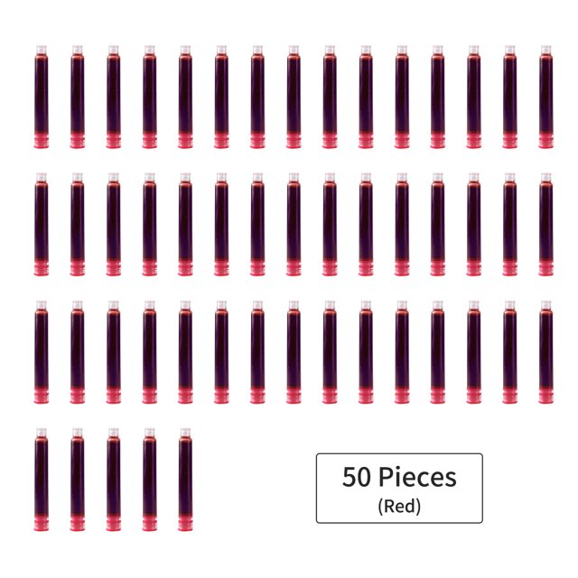 TFixol Fountain Pen Ink Cartridges, Refill Cartridge, 3.4 mm Bore Diameter, Red Ink, 50 Count