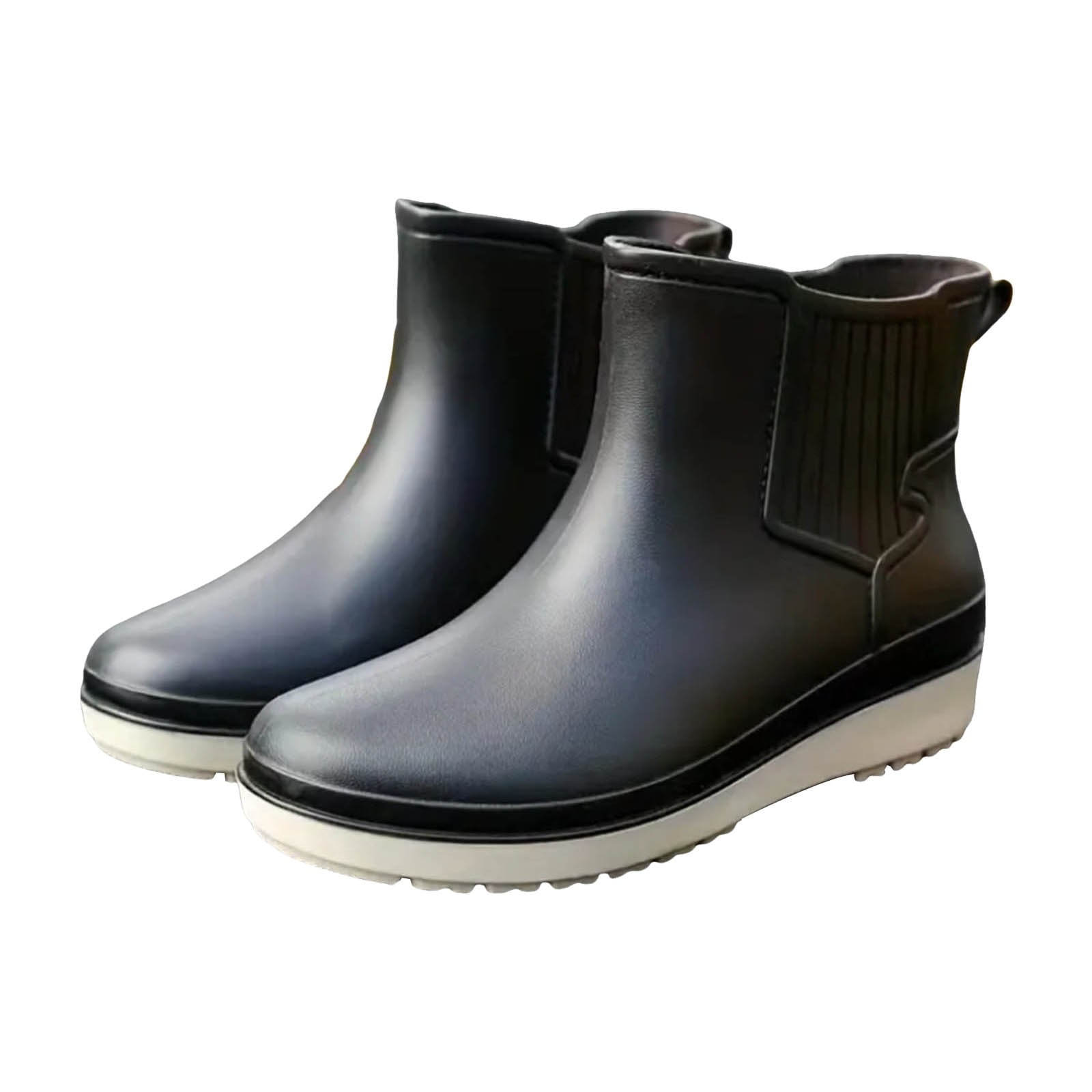 Mepaouo Women Rain Boots Waterproof Non-Slip Garden Shoes Pull on Elastic Rubber Ankle Booties(Black,8.5)