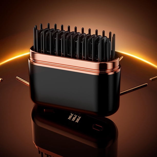 Alisador Cepillo Alisador De Cabello Inalámbrico Mini Cepillo Alisador De Cabello Portátil Anti Escaldaduras Recargable Para Todo Tipo De Cabello Negro