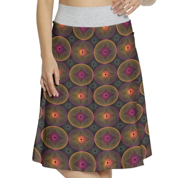 Women's Modern Psychedelic Circles Geometry A-line Printed Skirt Casual Wear, L, Dark Grey Multicolor, by Ambesonne