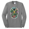 thumbnail image 2 of Day Of The Dead Calavera Skull Colorful Trippy | Mens Pop Culture Long Sleeve T-Shirt, Heather Grey, Medium, 2 of 4