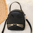 thumbnail image 4 of Bolso de mensajero cruzado de cuero PU para mujer Mochila de hombro de gato lindo (negro), 4 of 5