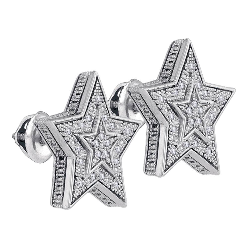 GND Sterling Silver Mens Round Diamond Star Cluster Stud Earrings 1/