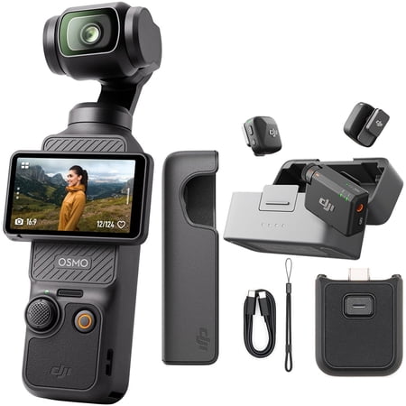 DJI Osmo Pocket 3 4K 120fps Handheld 3-Axis Gimbal Stabilizer Bundle with DJI Mic Mini (2 TX + 1 RX + Charging Case), Ultralight, High-Quality Audio, 48h Use
