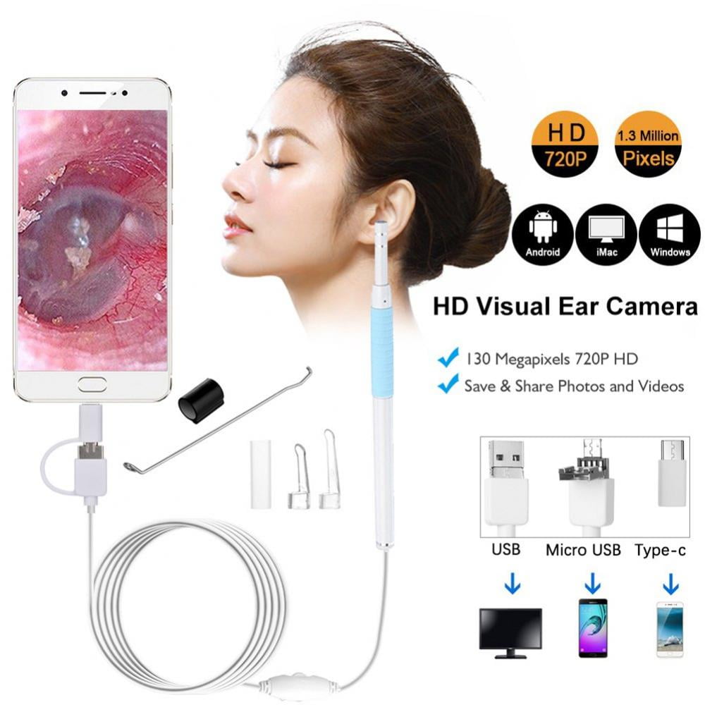 WiFi Ear Cleaner with Camera Ear Wax Removal Tool 5.5mm 720P HD Digital Otoscope with 6 LED Lights IP67 Waterproof for Android/Windows 