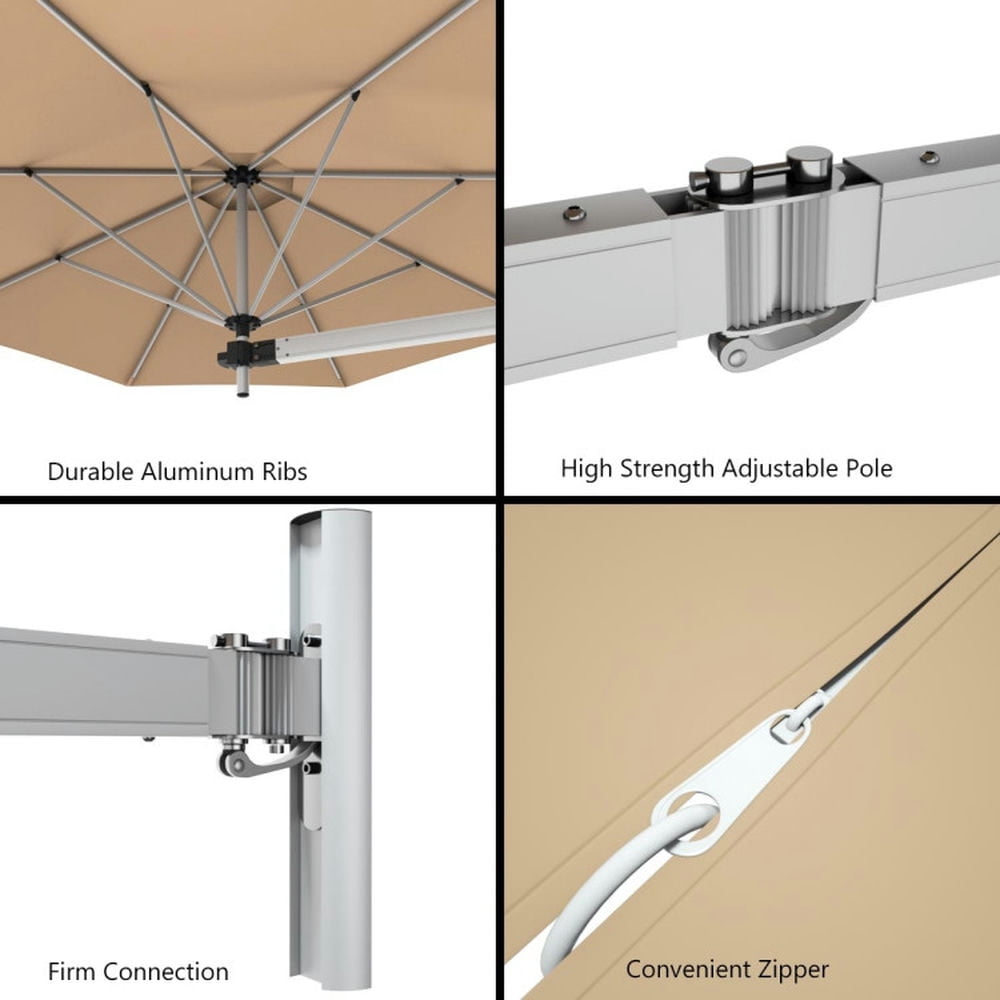 Kadyn Outdoor Patio Umbrella, Outdoor Table Umbrella, 8ft Wall-Mounted Telescopic Folding Tilt Sun Shade Umbrella-Beige