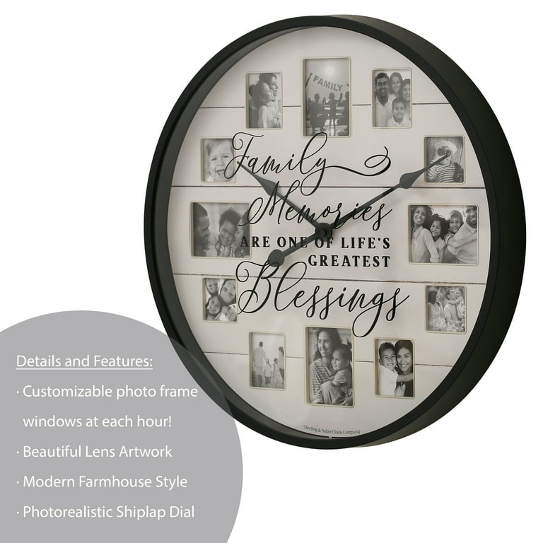 4 pack) Mainstays Sentiment Photo Frame Wall Clock, Farmhouse