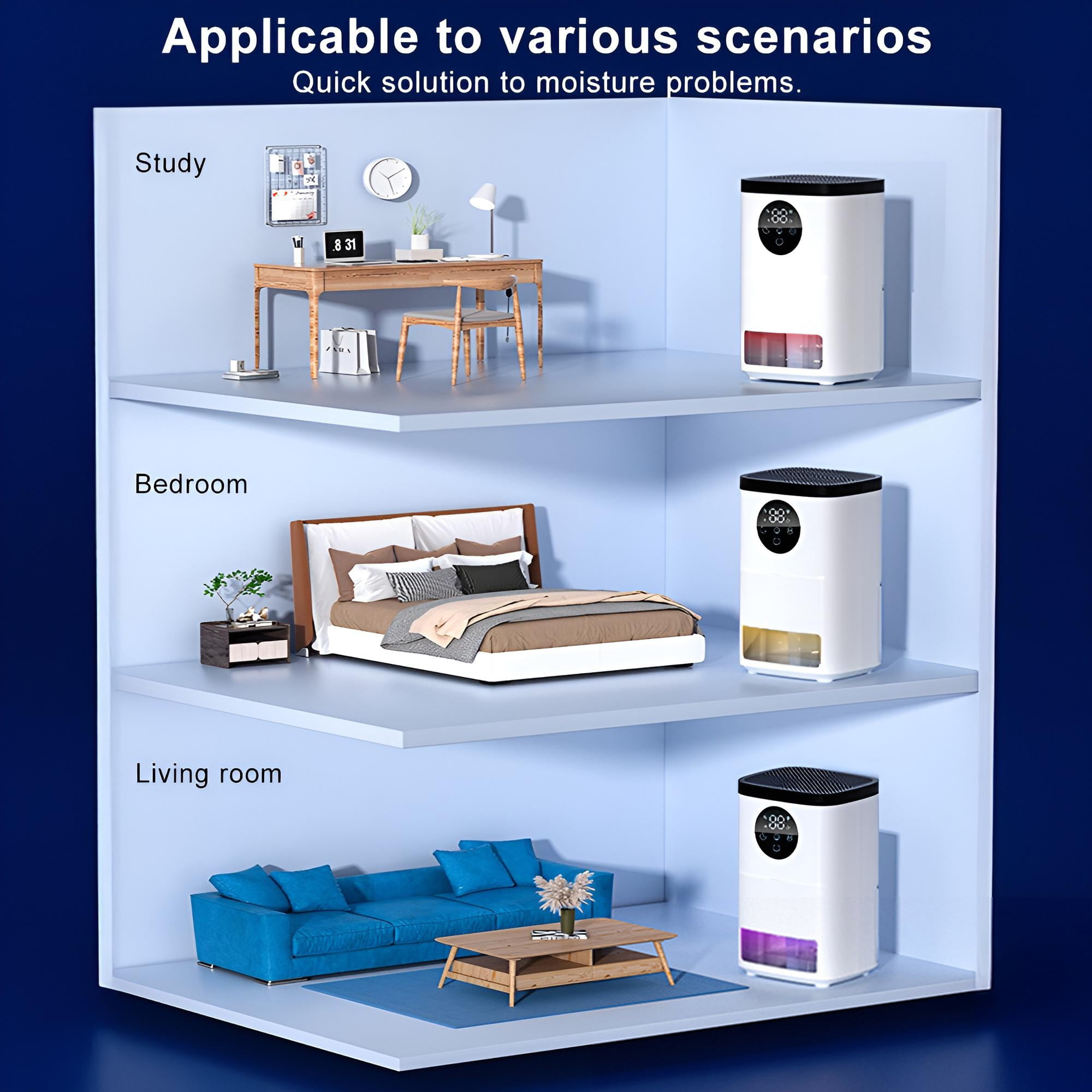 INSMART 50OZ Smart Dehumidifier for Home - Ultra-Quiet Sleep Mode, Touchscreen Control, 2-Speed & Auto Shut off, Frost Protection - Covers 900 Sq.ft (Bedroom, Bathroom, Basement)