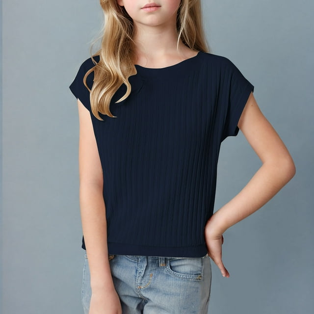 Soki Short Sleeve Tops New Solid Color Girls Tee Blouse(6Years-15Years)