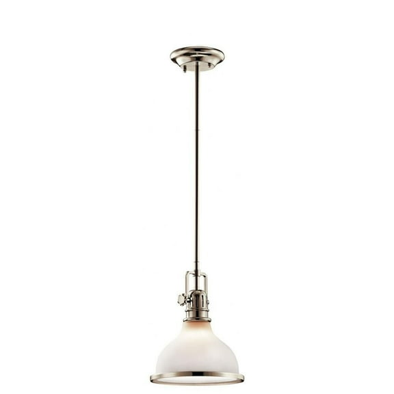 1 Light Vintage Farmhouse Large Mini Pendant Light Light with Etched (Painted White Inside) Glass-Polished Nickel Finish Bailey Street Home