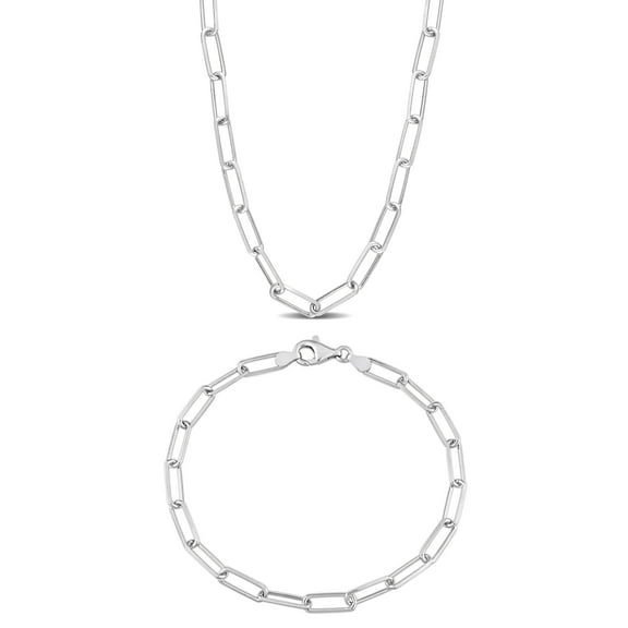 Everly Women's Sterling Silver 5mm Paperclip Chain Necklace and Anklet Set - 16 in 9 in