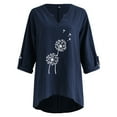 thumbnail image 4 of COSFO Blue Oversized Tshirts for Women Long Sleeve Floral Casual V-Neck Top Cotton Linen T-Shirts Plus Size Tops for Women, 4 of 5