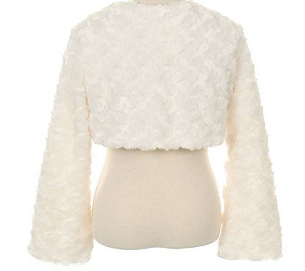Little Girls Fluffy Faux Fur Swirl Bolero Jacket Winter Knit Sweater White 2 (S03K) - image 2 of 2
