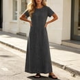 thumbnail image 6 of Ailaofu Womens Casual Short Sleeves Maxi Denim Dress Spring Summer Crewneck Vintage Loose Long Vest Jean Dress, 6 of 7