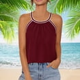 thumbnail image 2 of Otntypg Halter Tops for Women 2025 Summer Pleated Tank Top Boho Casual Solid Color Camisole Sleeveless Shirts Beach Vacation Clothes Wine XXL, 2 of 6