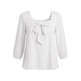 thumbnail image 6 of Lenpel Womens Fall Tops Trendy Bow Front Square Neck Blouses Balloon 3/4 Sleeve Casual Loose Lightweight Shirts, 6 of 6