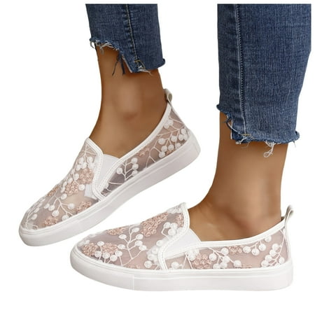 Mepaouo Women s Hands Free Slip on Flats Shoes Driving Casual Walking Loafer Shoes Cutout Canvas Shoes