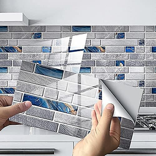 Wall Decals Decorative Adhesive Cement Tile Self Adhesive Bathroom Or Kitchen Wall Tiles (light Gray Blue, 24 Count)