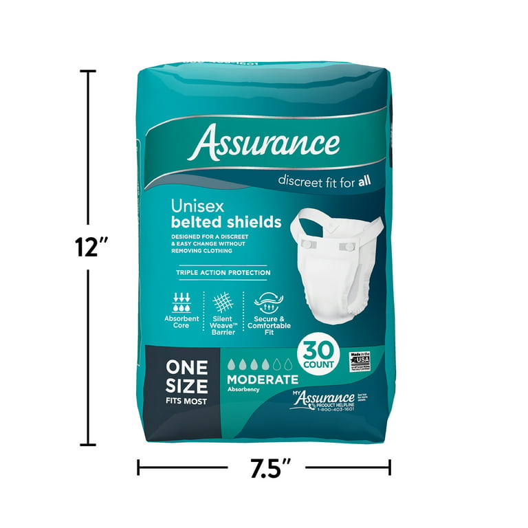 Assurance Unisex Incontinence Belted Shield, Moderate Absorbency (30 Count)