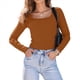 thumbnail image 1 of Camisas de Larga para Mujer, Blusas de Cuello Cuadrado, Blusas Básicas de Punto Acanalado, Conjuntos de Otoño, Ropa de Moda Naranja Rojo XXL, 1 of 8