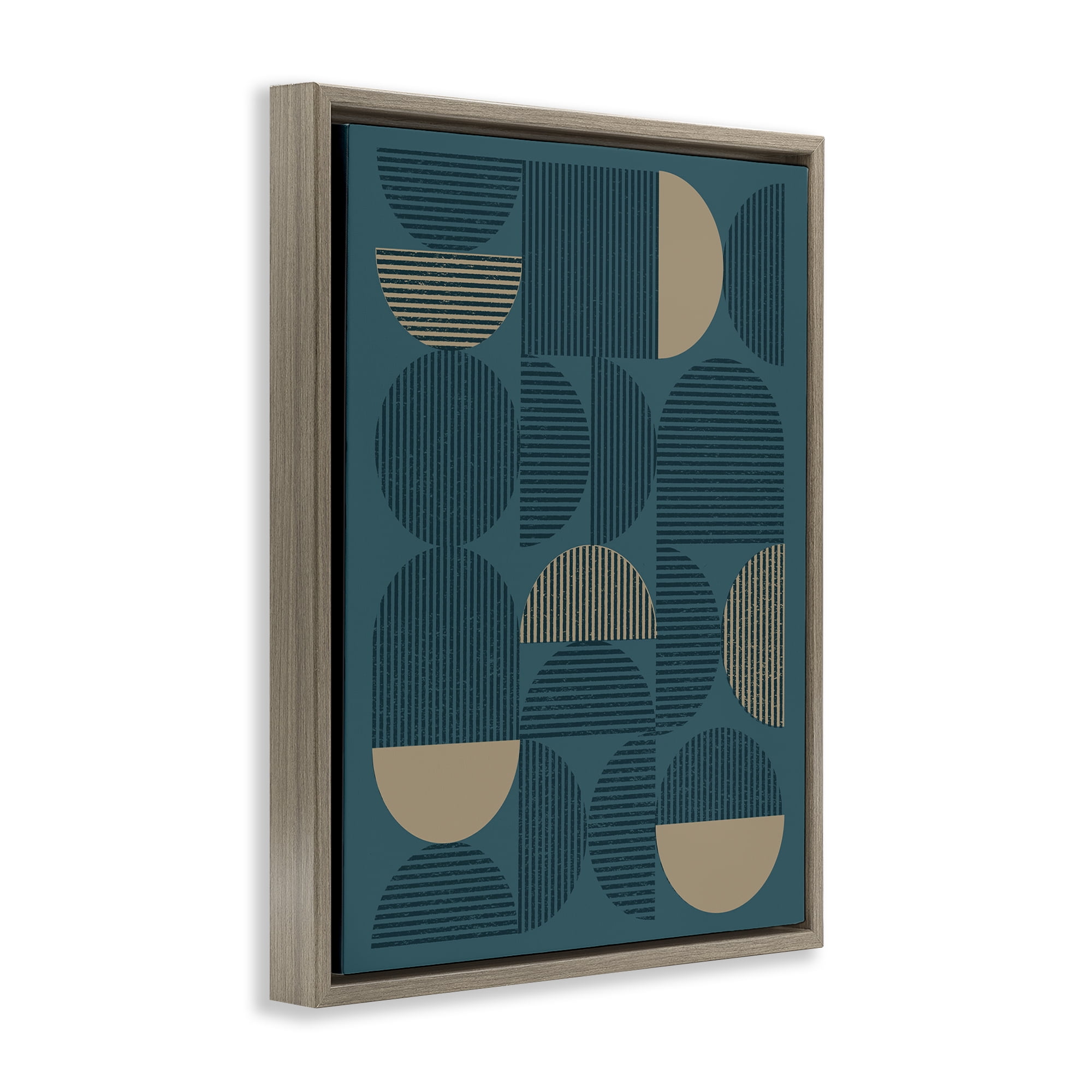 Stupell Industries Blue Modern Arch Shapes Abstract Painting Brown Floater Framed Canvas Art Print Wall Art, 17 x 21