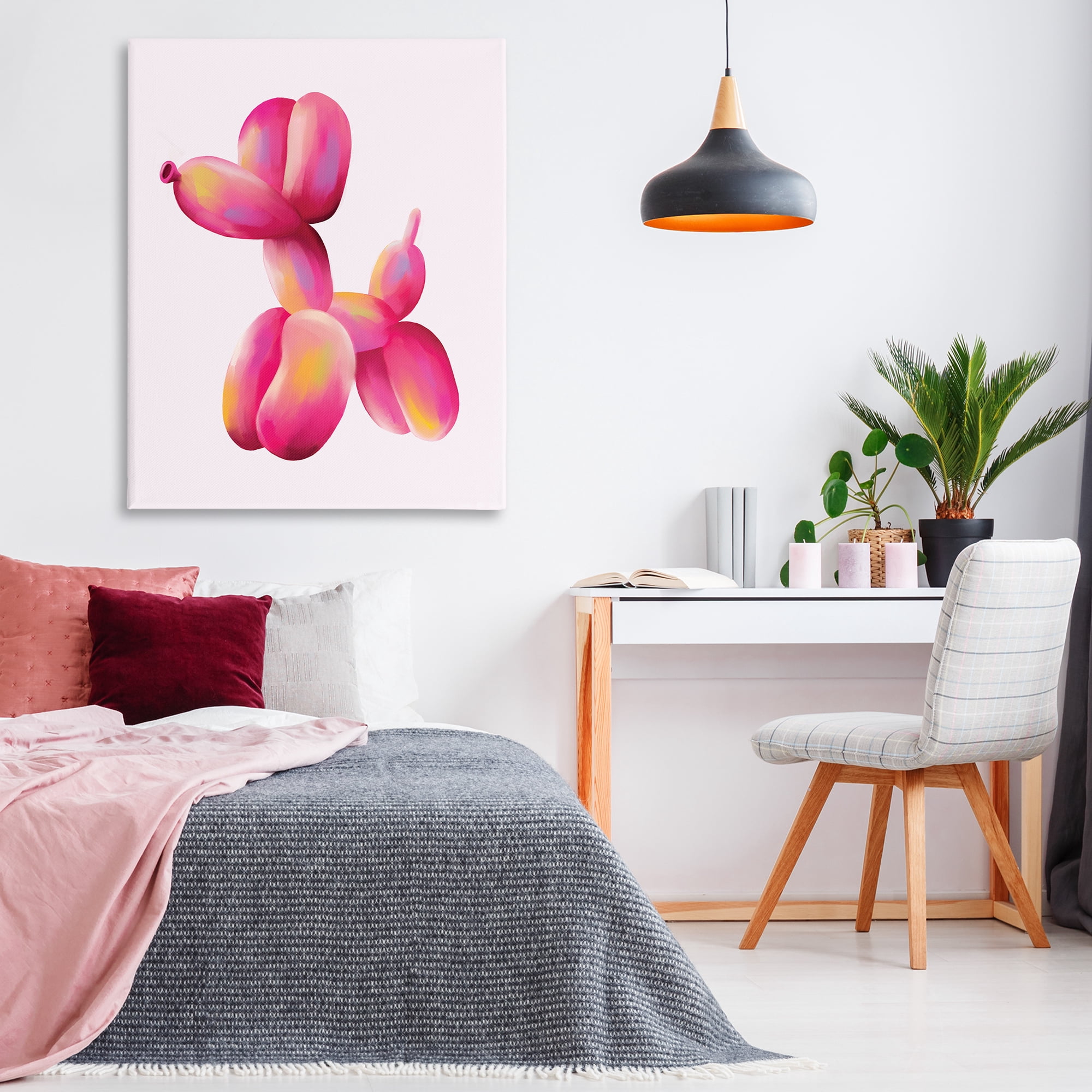 Stupell Industries Pink Balloon Dog Animals Painting Wrapped Canvas Art Print Wall Art, 36 x 48