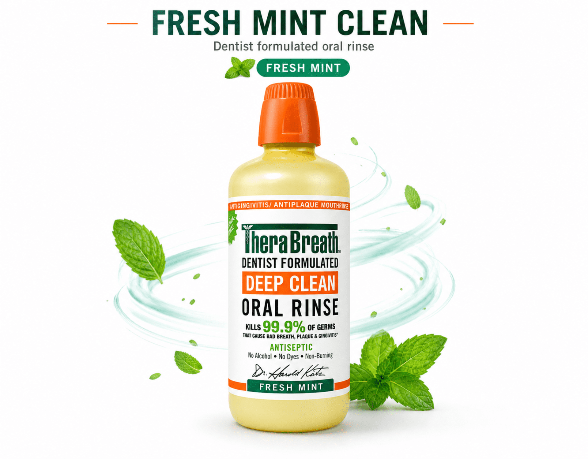 TheraBreath Deep Clean Antiseptic Mouthwash, Fresh Mint, 33.8 oz 3 Pack