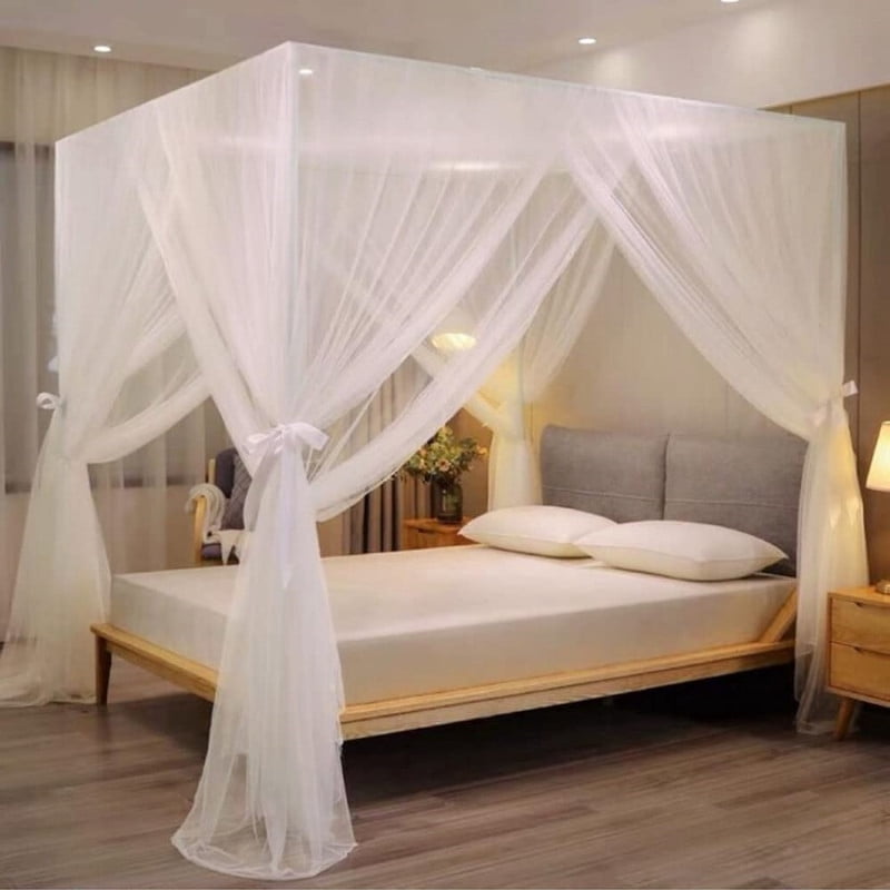 Bed Canopy for Full Queen King Size Bed, Canopy Bed Curtains Elegant Mosquito Net, Mosquito Netting for Camping Patio Indoor Outdoor Bug Net, Sky blue