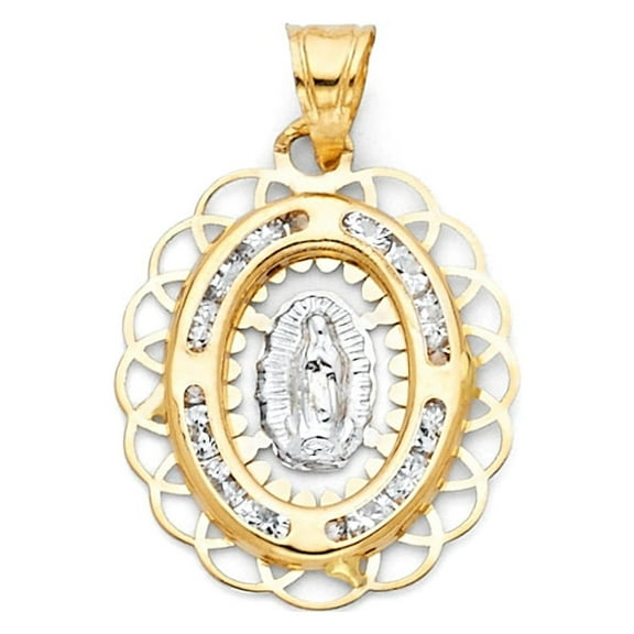 14k Two-Color Gold Catholic Angel Medal Holy Mary Virgin of Guadalupe Pendant Jewelry Female Unisex
