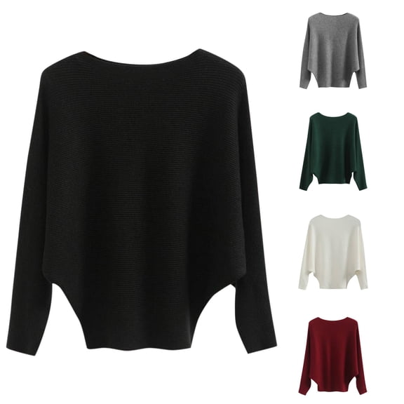 Wxolcjlv Batwing Dolman Knit Sweater Womens Loose Long Sleeve Pullovers