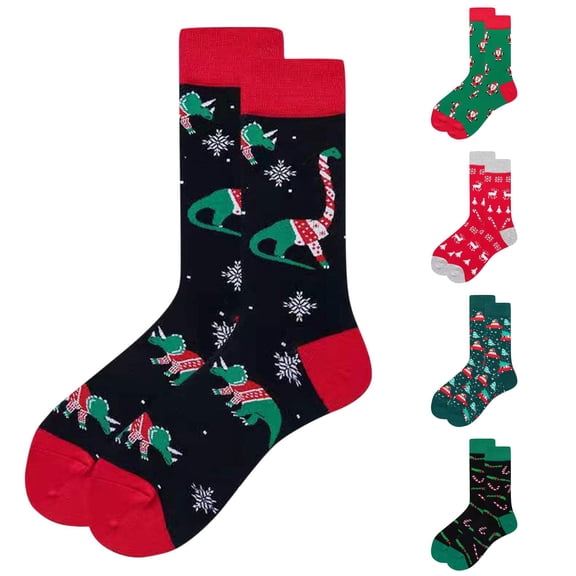 WAYUTE Christmas Crew Socks for Women,Soft Stretchy Breathable Knit with Cartoon Print,for Holiday Party Daily Wear