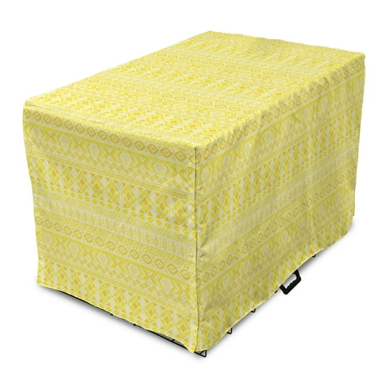 Tribal Dog Crate Cover, Ornaments in Summer Toned Monochromatic Style Traditional Art, Easy to Use Pet Kennel Cover Small Dogs Puppies Kittens, 7 Sizes, Pale Yellow Mustard, by Ambesonne